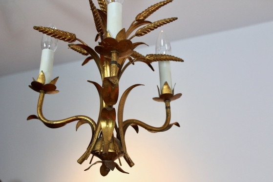 Lampadario a Spighe di Grano di Hans Kögl, Metallo, Dorato, Hollywood Regency (foto 5 di 8)