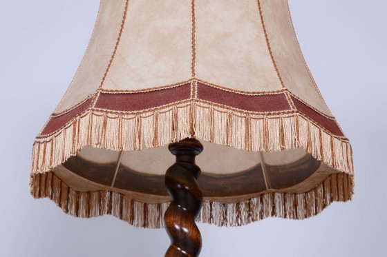Lámpara de pie Art Déco original, nueva electrificación, roble, textil, checa, década de 1920. (photo 3 of 14)