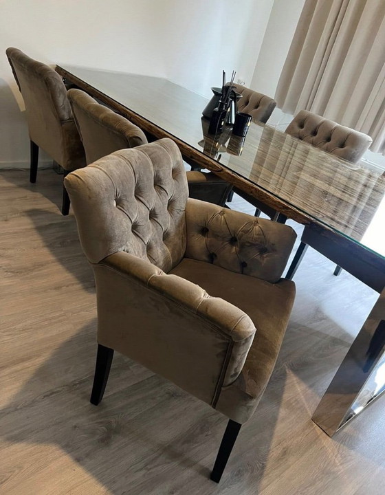 Tavolo da pranzo Rofra 2,70 m piano vetro, 6 sedie, credenza, tavolino – Rofra Home, Set da pranzo, Velluto (photo 3 of 7)