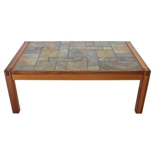 1970s Danish Modern Coffee Table in Solid Teak with Inset Slate Tile Top