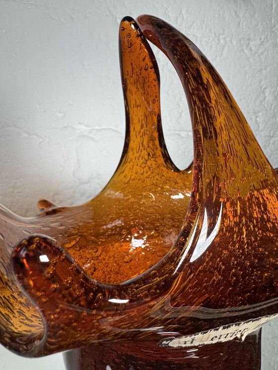 Image 1 of Taschenentleerer aus bernsteinfarbenem Blasenglas aus den 60er Jahren