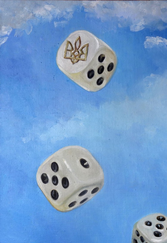 Original Oil Painting Contemporary Art Symbolism Dice Sky – Paintings & Drawings, Canvas (photo 4 of 7)