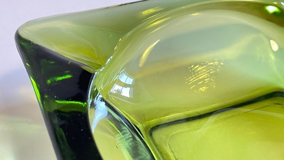 Image 1 of Geometric Glass Ashtray Vintage Green