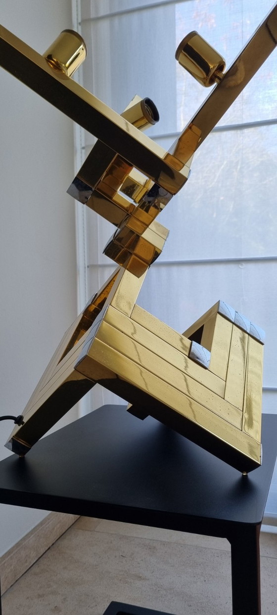 Lampada da tavolo Lumica in ottone con dettagli argentati, Lampade da tavolo, Tessile, Multicolore, Modern (foto 9 di 9)