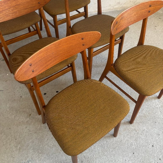 Lot de six Chaises de salle à manger, bois et tissu marron, Farstrup, Textile, Scandinavian (photo 5 sur 11)