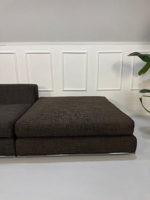 Sofá de diseño Minotti Hamilton marrón gris + otomana