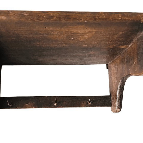 Image 1 of Antique French country coat rack, sober shabby chic, solid wood, 1920s