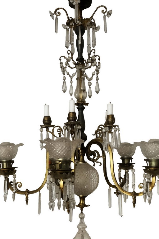 Lampadario antico a 5 luci, una vera rarità, risalente al periodo 1860-1870.