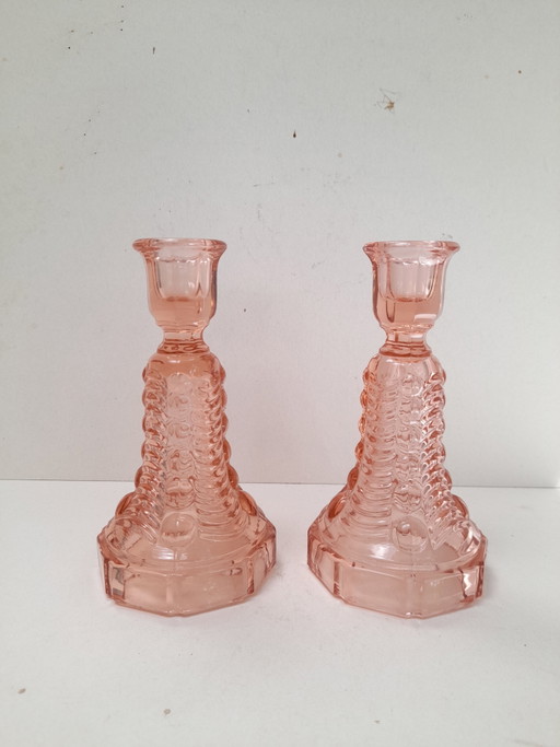 Par de candelabros Art Déco rosas de Luxval – kandelaars en kaarsen, Glass