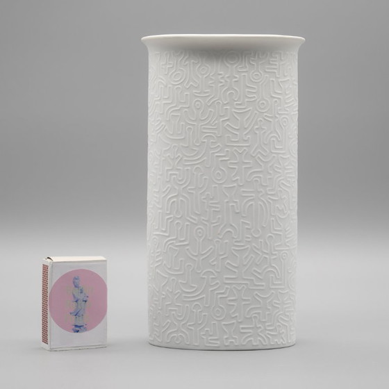 Image 1 of Rare Cuno Fischer HUTSCHENREUTHER Bisque Porcelain Vase Keith Haring Art Relief