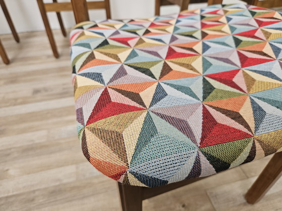 Image 1 of Beuken eetkamerstoelen met geometrische zitting uit 1950