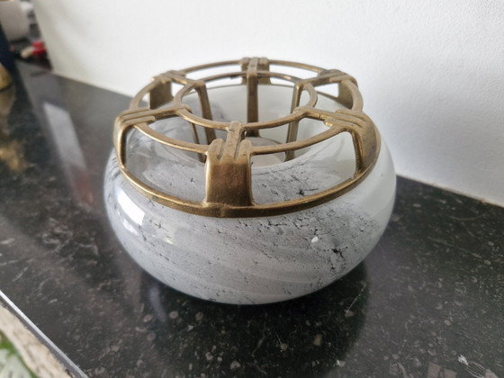 Image 1 of Portavelas Art Déco de vidrio y latón – ca. 1930–1940 – Ø16 cm