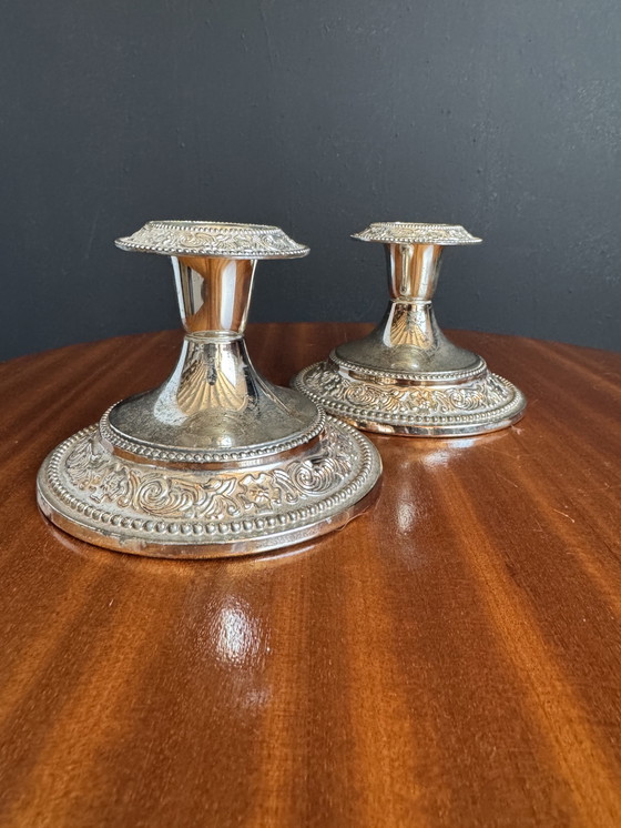 Image 1 of Silver-plated metal candlesticks from the 1980s