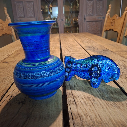 Blaue Vase von Bitossi Ceramiche Aldo Londi Rimini