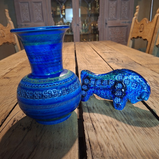 Image 1 of Blaue Vase von Bitossi Ceramiche Aldo Londi Rimini