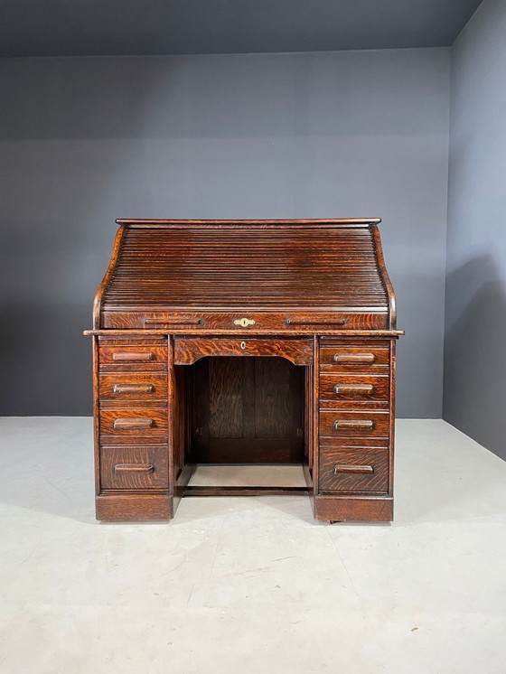 Image 1 of Escritorio americano Roll-Top, roble macizo, Checoslovaquia, años 30