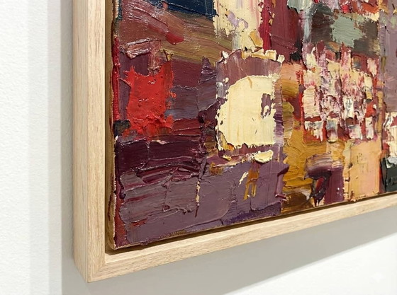 Image 1 of Arte urbana astratta – “Urban Breath” – Pittura contemporanea strutturata in rosso e viola