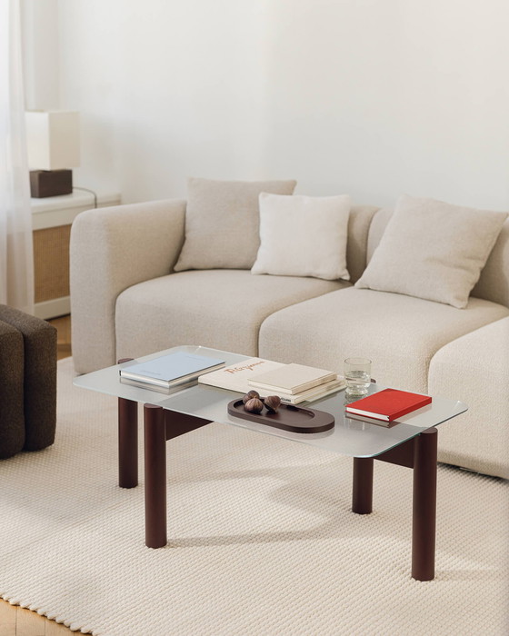 Image 1 of KOB Table Noo.ma, Wine Red, Ribbed Glass, Wooden Base