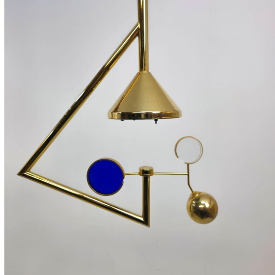 Image 1 of Lampada a sospensione unica in stile Memphis degli anni '80 in ottone alogeno