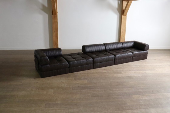 Image 1 of De Sede DS-88 Modular Sofa In Dark brown Patchwork Leather, Switzerland 1970s