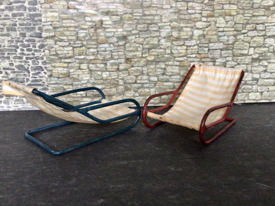 Image 1 of Set di 3 sedie in metallo Bauhaus in miniatura vintage