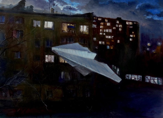 Original Ölgemälde Moderne Kunst Symbolismus Nachtstadt Neujahr – Gemälde & Zeichnungen, Canvas (photo 7 of 7)