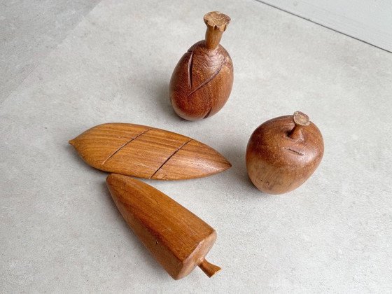 4x Vintage Houtdraaiwerk Handwerk Fruit #1 – Decoratieve objecten, Wood (photo 3 of 6)