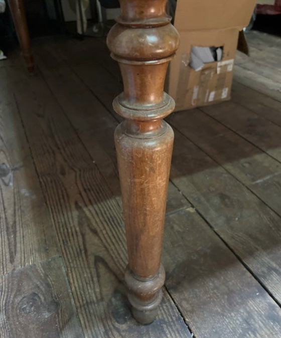 Image 1 of Grande table de ferme ancienne en bois massif – style rustique XIXe – pieds tournés - 181x100m