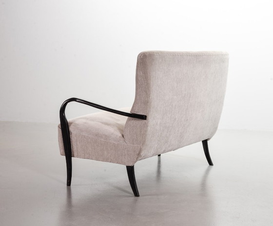 Image 1 of Distinguished Italian Mid-Century Design Guglielmo Ulrich Two Seat Sofa in Soft Silver Velvet Fabric. Italy, 1950s.