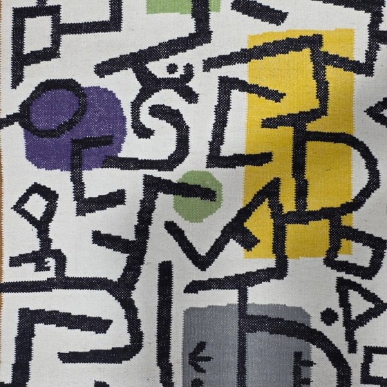 Image 1 of Tapis tissé en laine et coton style Paul Klee : Tapis Rich Harbour Gallery (80x415cm)