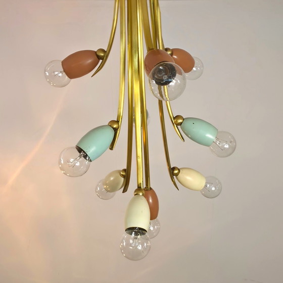 Image 1 of Lampe Spoutnik, années 1950, laiton italien, 10 douilles