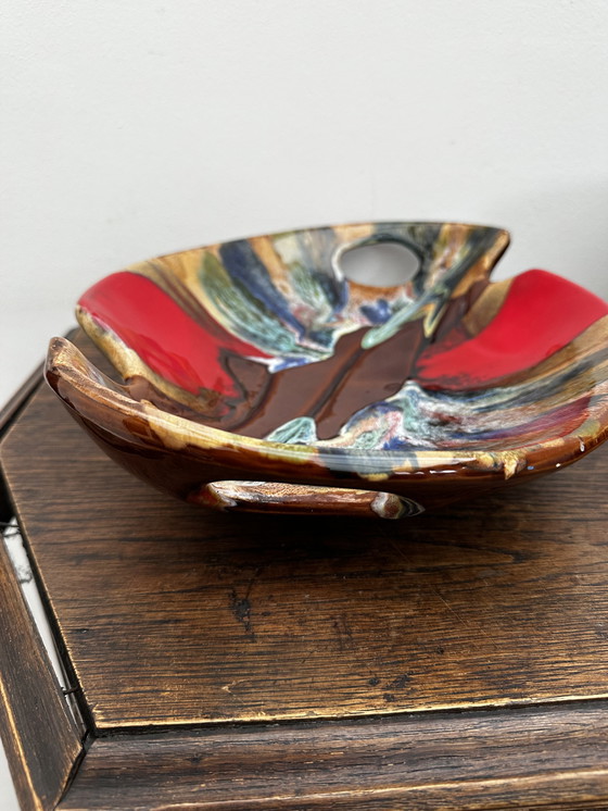 Image 1 of Beautiful vintage glazed ceramic bowl/centerpiece attributed to Vallauris