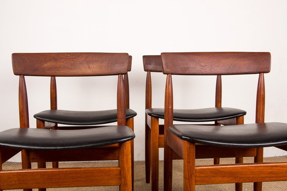 Image 1 of Set of 4 Danish Teak Chairs in Black Skaï by P.E. Jorgensen for Farso Stolefabrik 1960