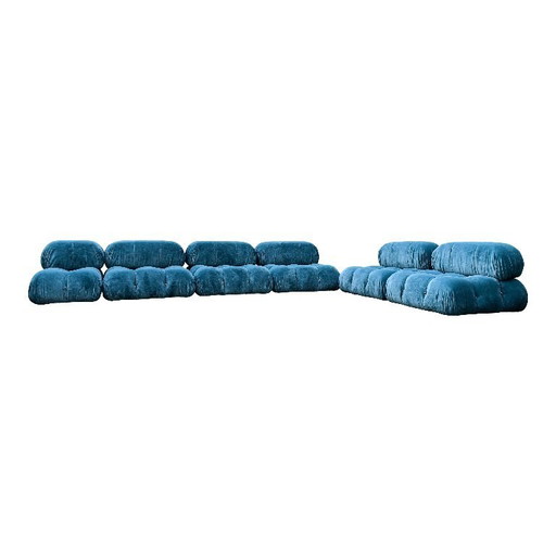 6x Camaleonda sofa modules by Mario Bellini for B&B Italia in blue linen velvet