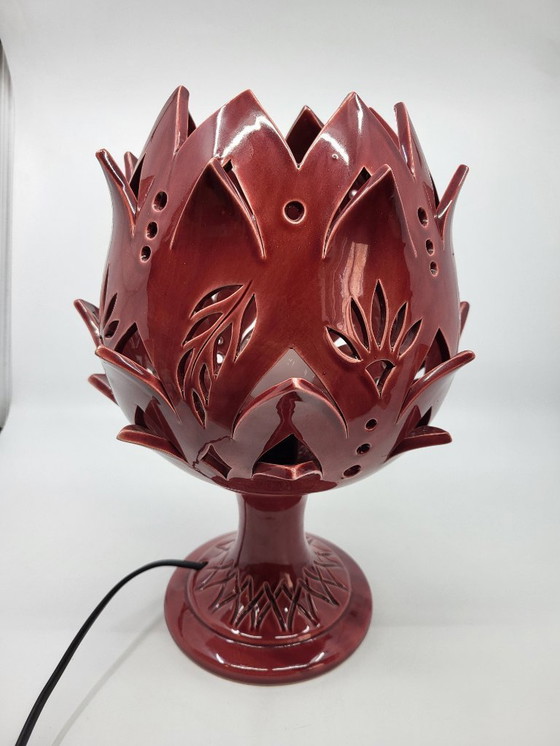 Image 1 of Artichoke Lamp in Bordeaux Ceramic, Modern Design