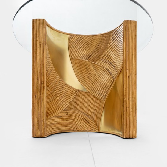 Image 1 of Mid-Century Modern Italian Rattan and Brass Dining Table by Vivai del Sud, 70s