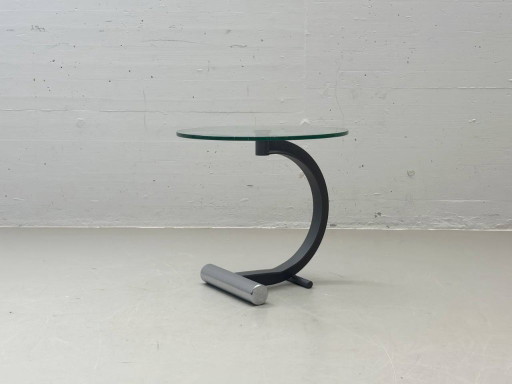 Table d'appoint en verre de style postmoderne avec piètement en fonte, années 1990