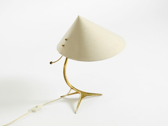 Image 1 of Beautiful large mid-century modern brass crow's foot table lamp by Kalmar Austria