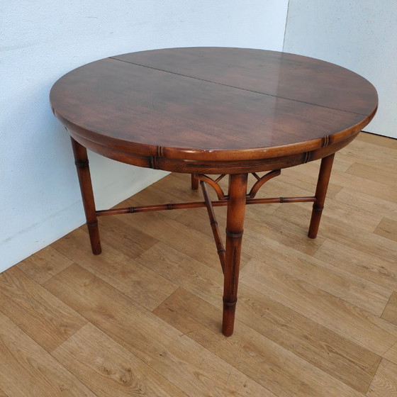 Image 1 of Vintage round faux bamboo dining table extendable dining table