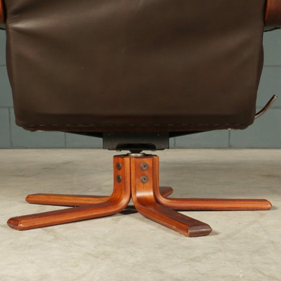 Image 1 of Vintage lederen draaifauteuil – bruin – jaren 70