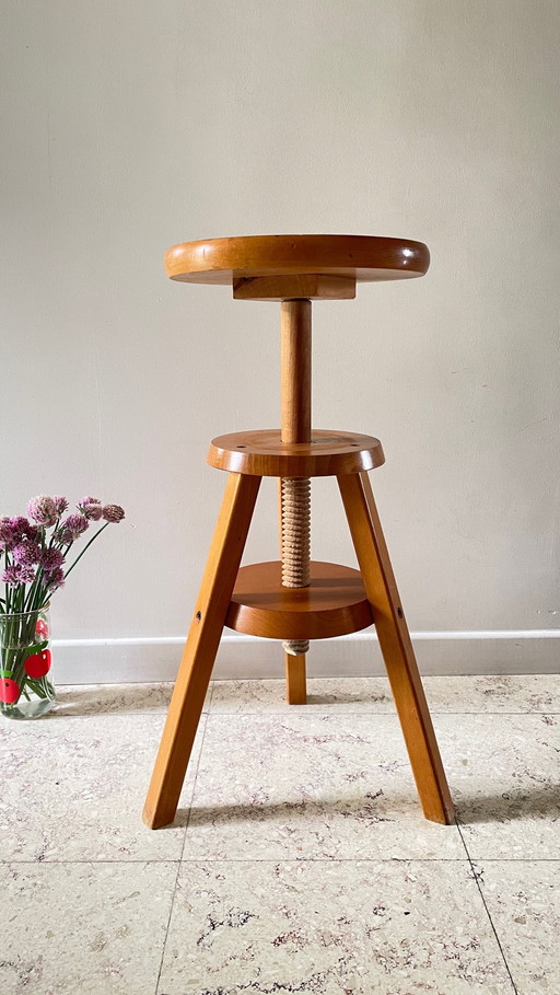 TABOURET HOCH Verstellbar Buche Massiv VINTAGE