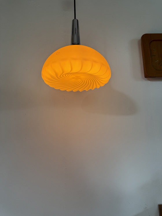 Image 1 of Vintage chrome & opal glass pendant lamp, Peill & Putzler ‘70