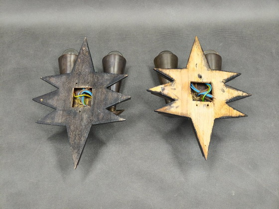 Image 1 of Pair of Czech Cubist Brass Wall Lights, Czechoslovakia, 1920s