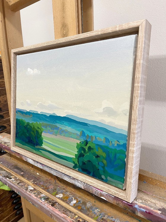 Image 1 of Paisaje de verano, pinturas acrílicas sobre lienzo, cuadro original con marco, 43 x 33 cm