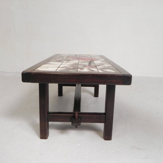 Image 1 of Mesa de azulejos Vallauris, firmada "dan" con la imagen de un pájaro fantástico, década de 1960.