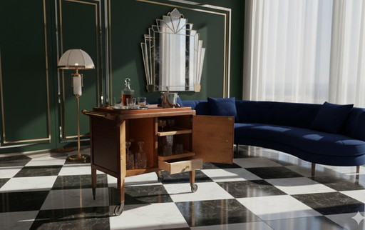 Servierwagen im Art-Deco-Stil mit abnehmbarem Tablett – Gauthier-Poinsignon-Werkstätten, Nancy, um 1930