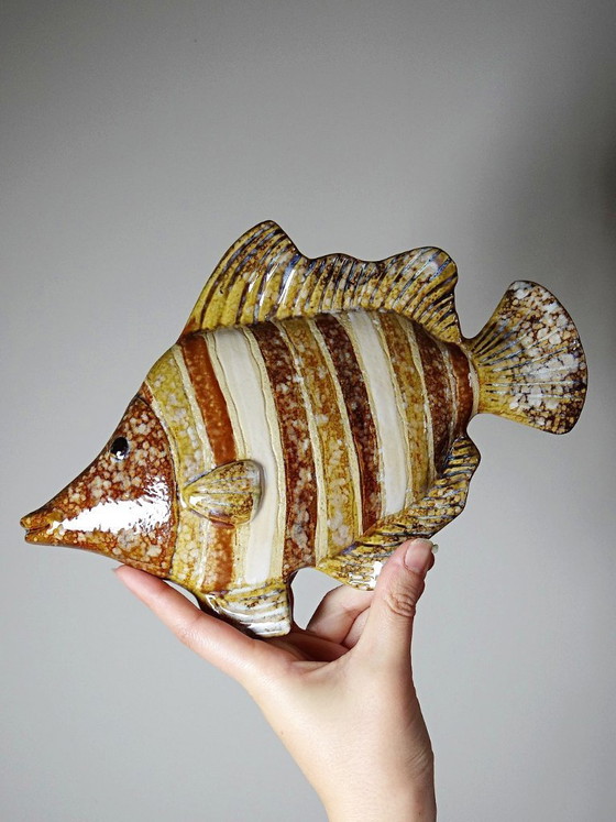 Image 1 of Pesci da parete vintage in ceramica smaltata dipinta a mano, anni '70-'80