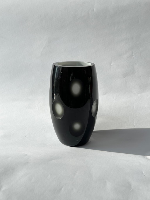 Scandinavian Design - Black Glass Vase with Cut Polka Dot Design