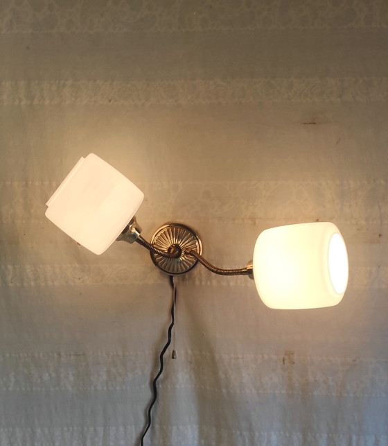 Image 1 of Double articulated wall light with opaline globe - 1950s/60s