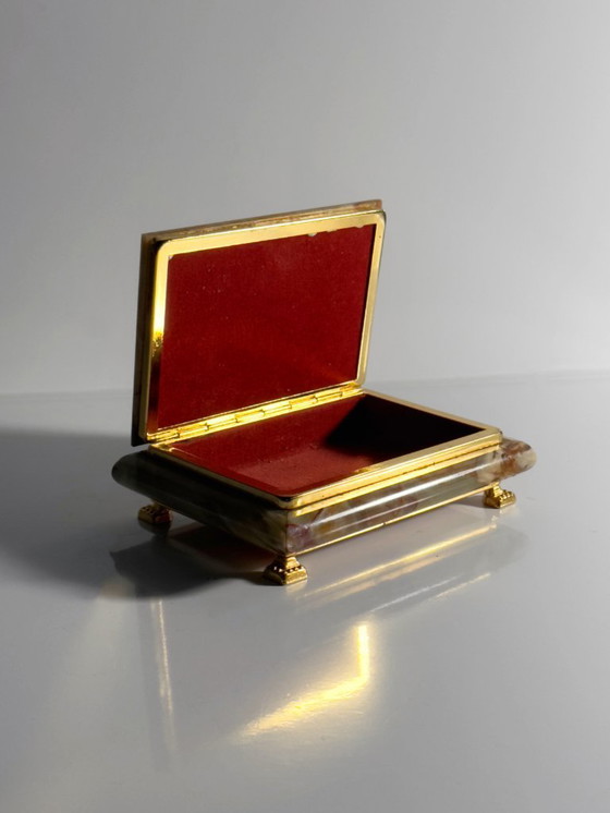 Image 1 of Vintage alabaster marble Italian jewelry box casket cigarette case stone onyx box tin Carrara Italian